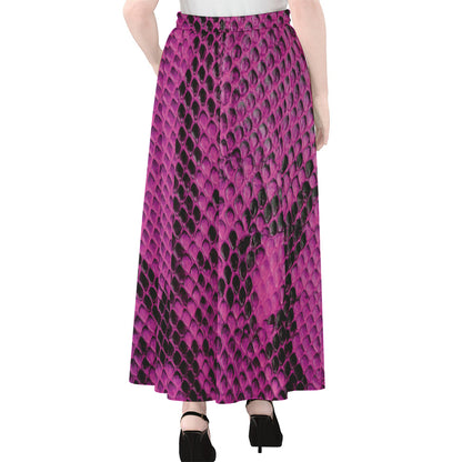 Magenta Pink And Black Snakeskin Print Chiffon Maxi Skirt