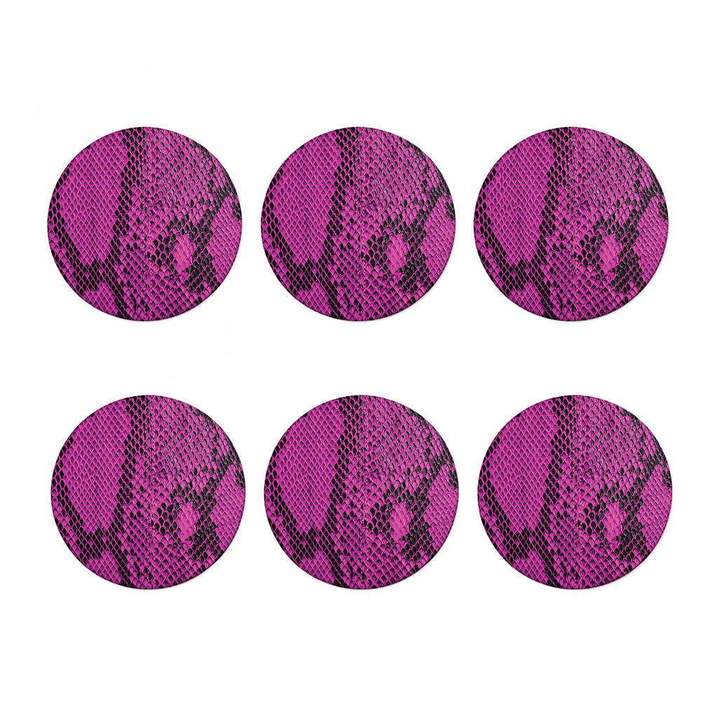 Magenta Pink And Black Snakeskin Print Coaster Set