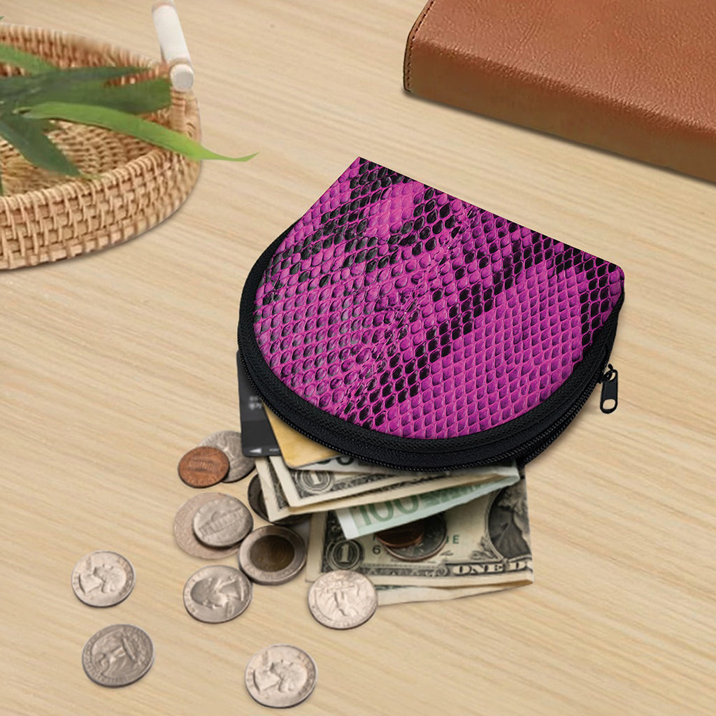 Magenta Pink And Black Snakeskin Print Coin Purse