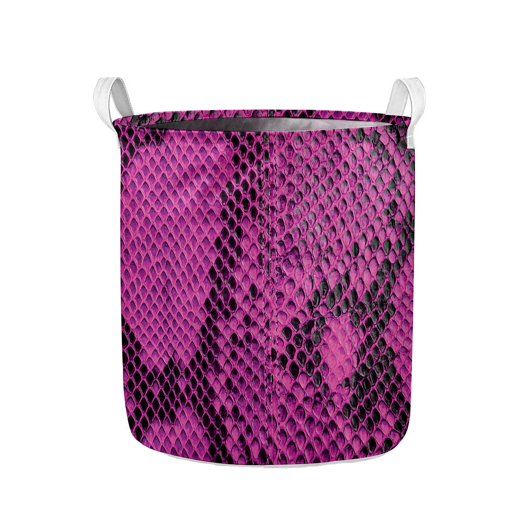 Magenta Pink And Black Snakeskin Print Collapsible Laundry Basket