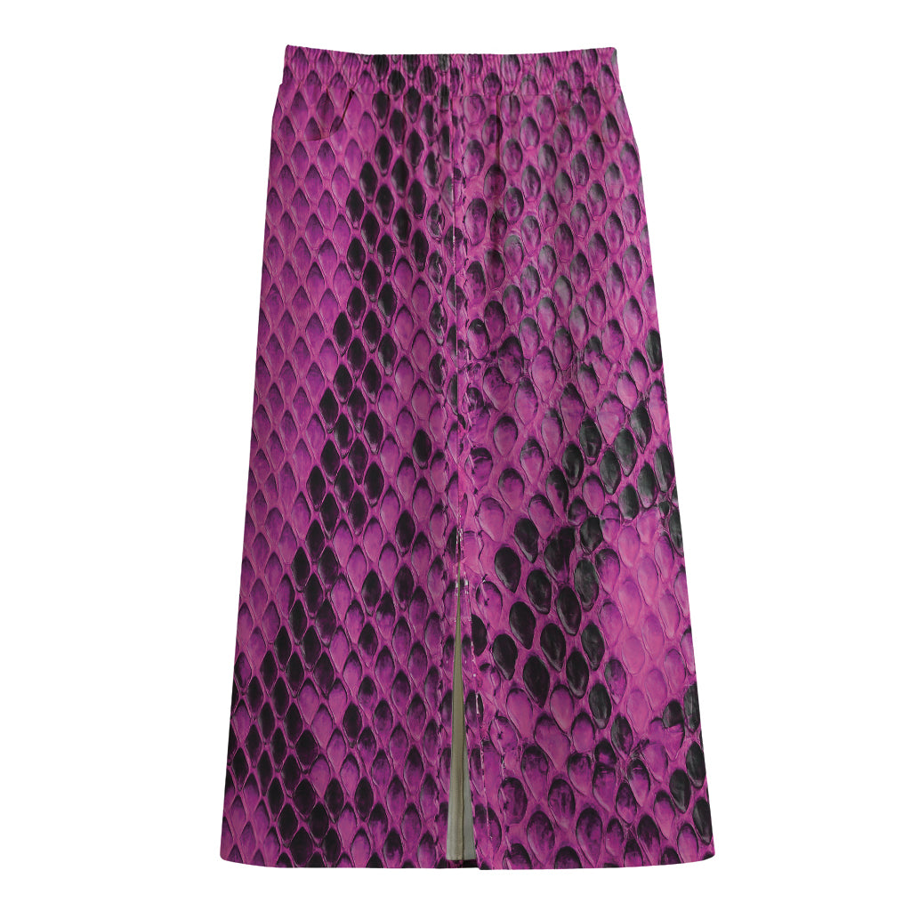 Magenta Pink And Black Snakeskin Print Cotton Front Slit Maxi Skirt