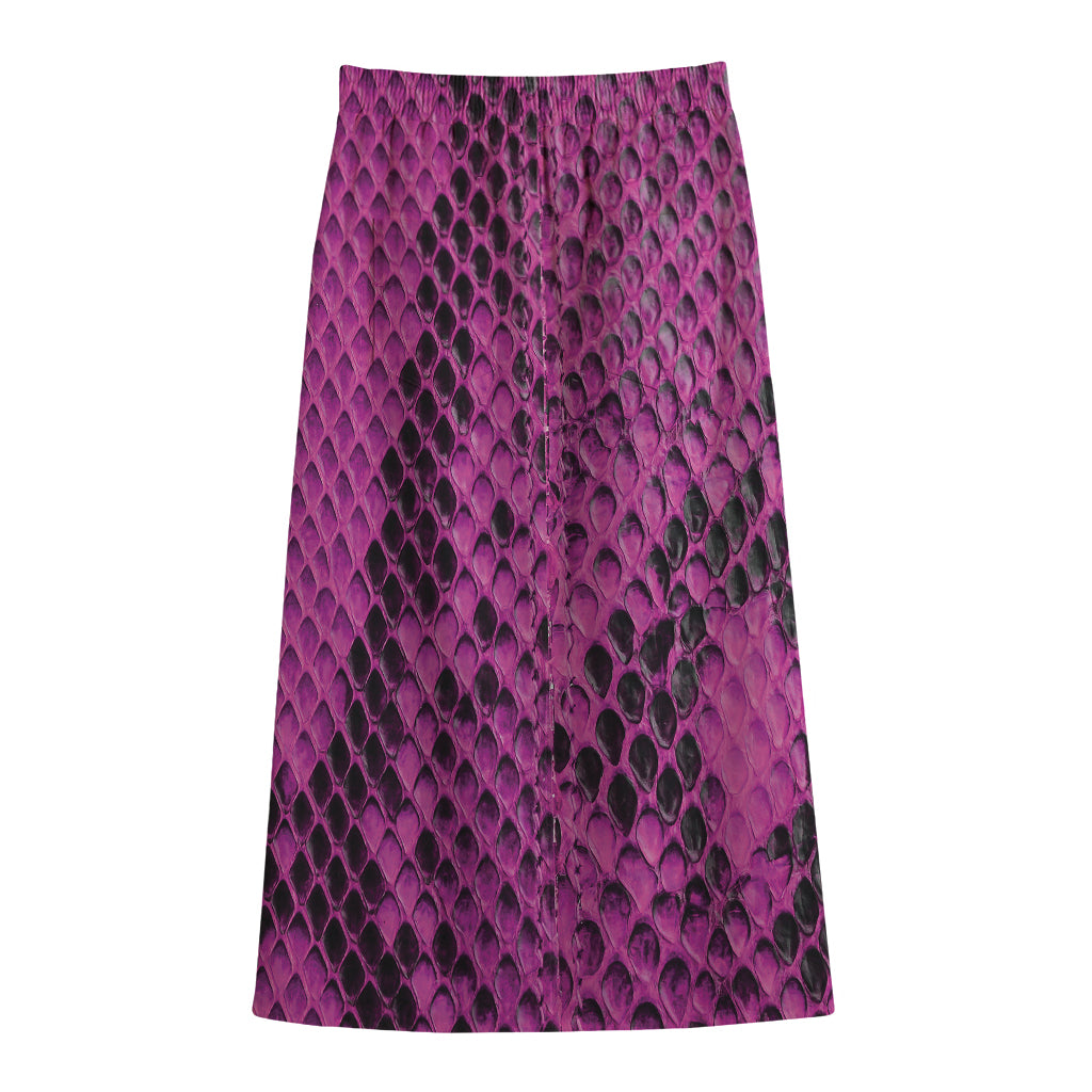 Magenta Pink And Black Snakeskin Print Cotton Front Slit Maxi Skirt