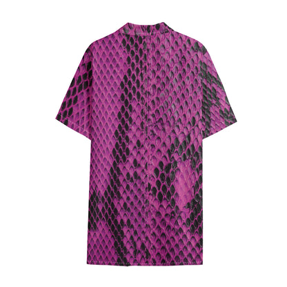 Magenta Pink And Black Snakeskin Print Cotton Hawaiian Shirt