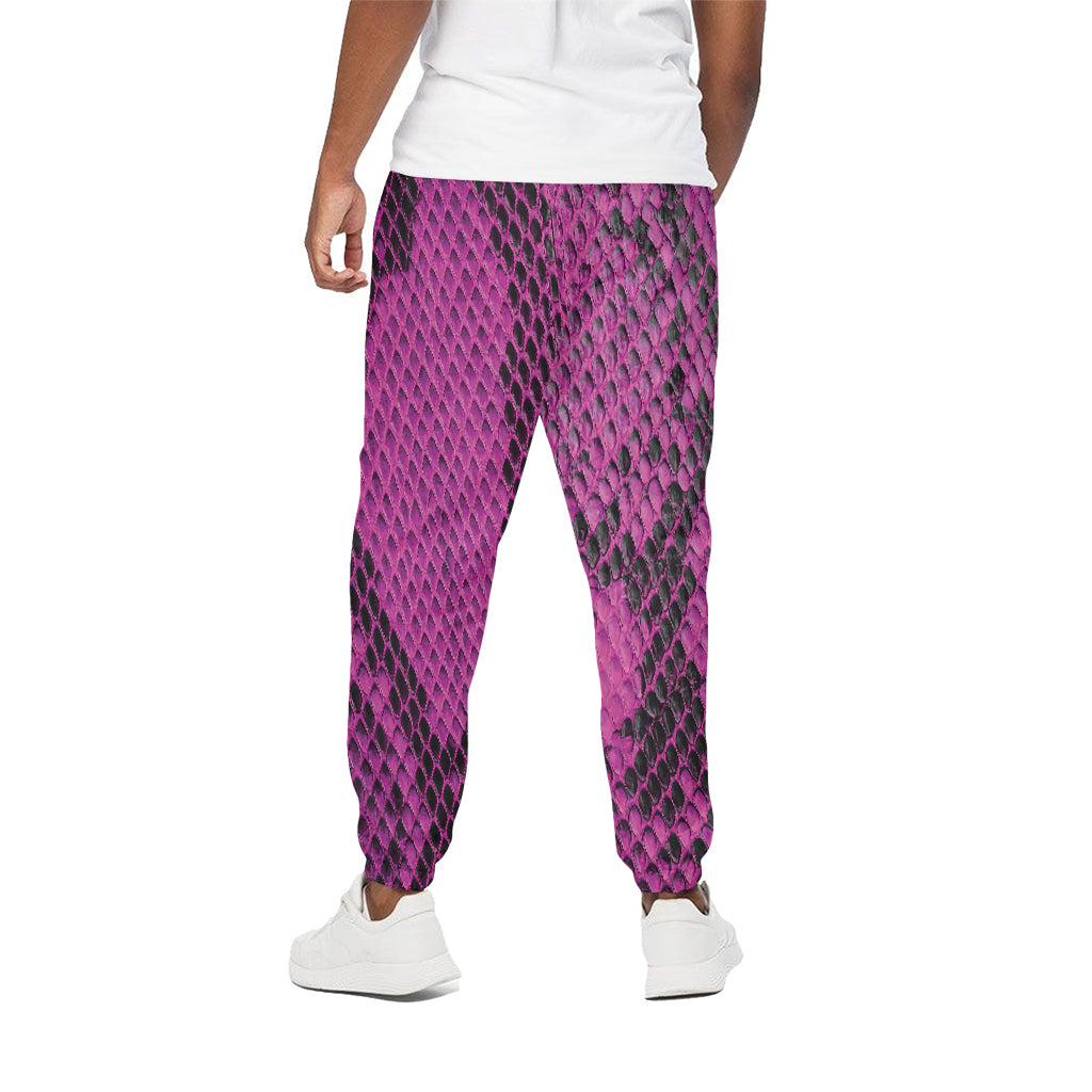 Magenta Pink And Black Snakeskin Print Cotton Pants
