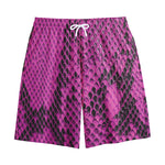 Magenta Pink And Black Snakeskin Print Cotton Shorts