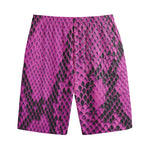 Magenta Pink And Black Snakeskin Print Cotton Shorts