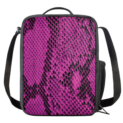 Magenta Pink And Black Snakeskin Print Crossbody Lunch Bag