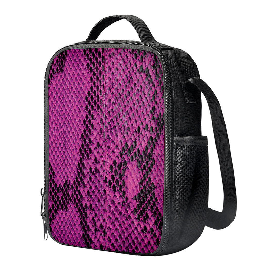 Magenta Pink And Black Snakeskin Print Crossbody Lunch Bag