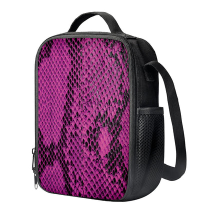 Magenta Pink And Black Snakeskin Print Crossbody Lunch Bag
