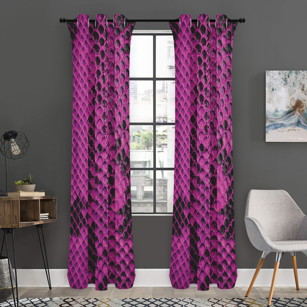 Magenta Pink And Black Snakeskin Print Curtain
