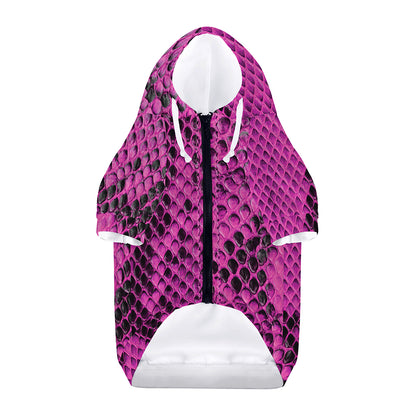 Magenta Pink And Black Snakeskin Print Dog Zip Up Hoodie