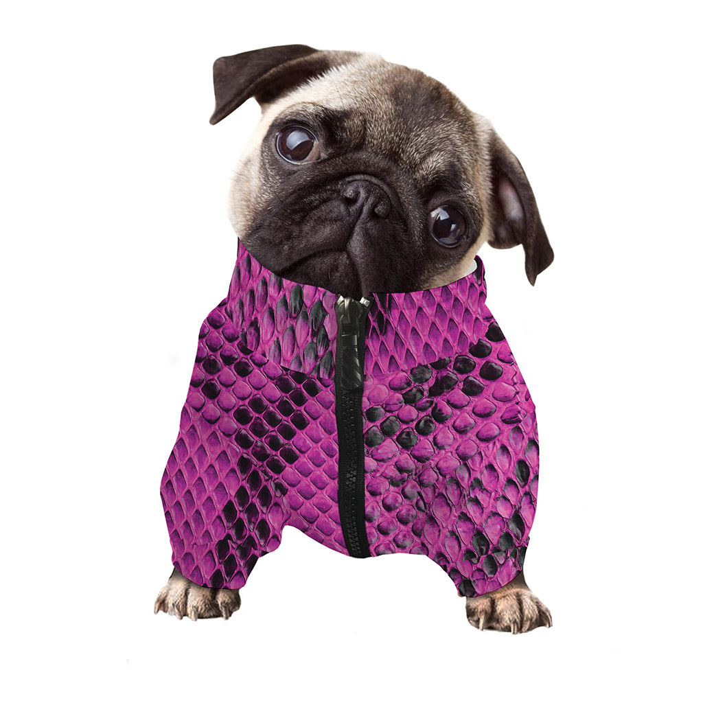 Magenta Pink And Black Snakeskin Print Dog Zip Up Jacket