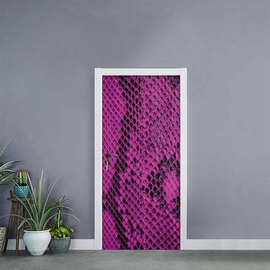 Magenta Pink And Black Snakeskin Print Door Sticker