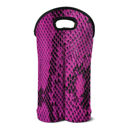 Magenta Pink And Black Snakeskin Print Double Neoprene Wine Tote