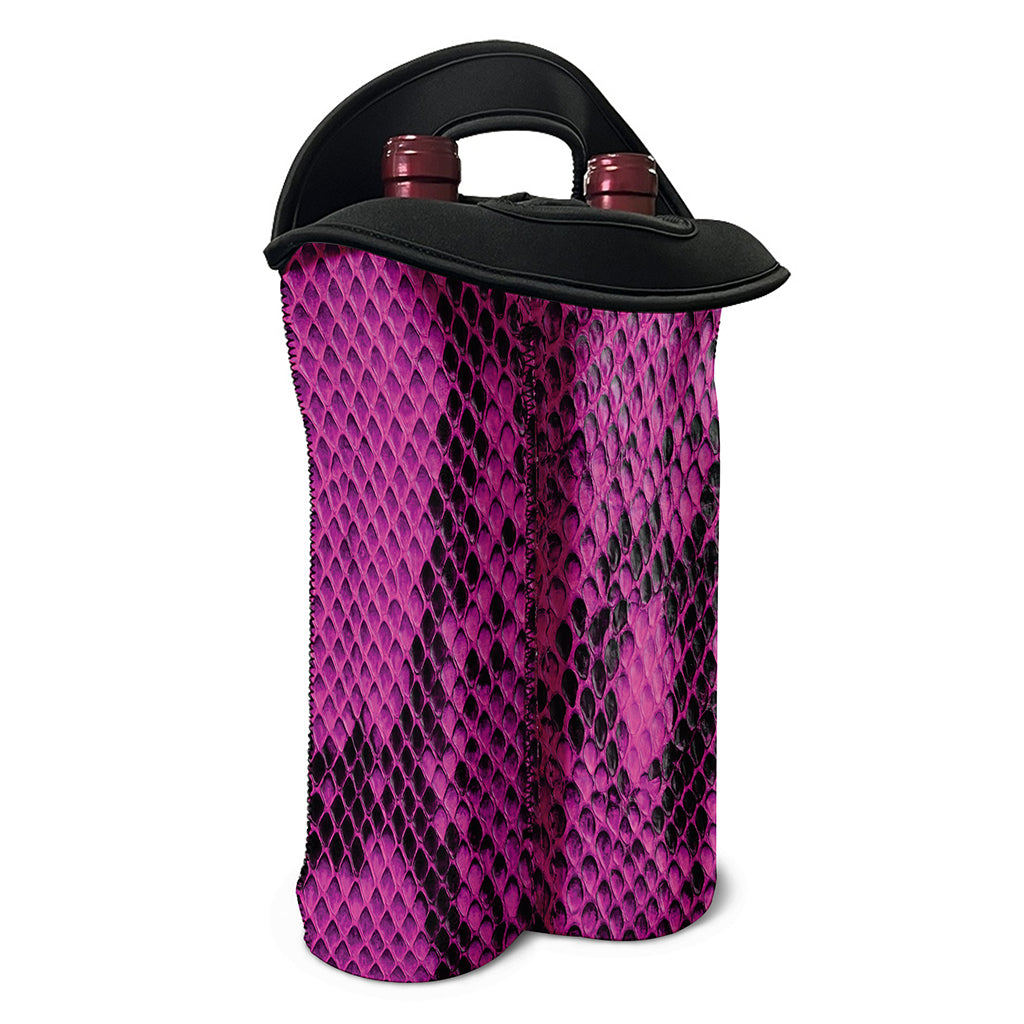 Magenta Pink And Black Snakeskin Print Double Neoprene Wine Tote