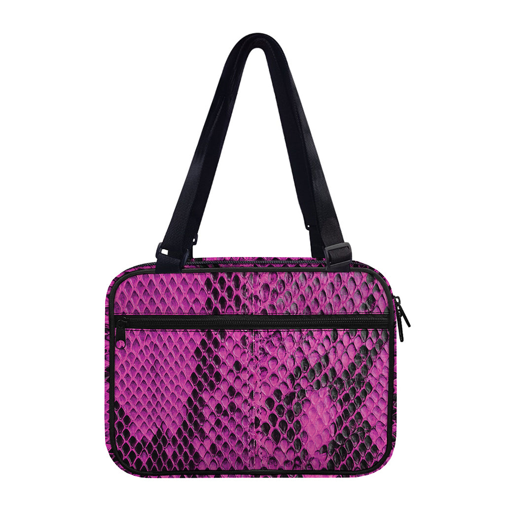 Magenta Pink And Black Snakeskin Print Double Strap Bible Bag