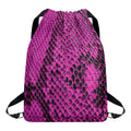 Magenta Pink And Black Snakeskin Print Drawstring Backpack