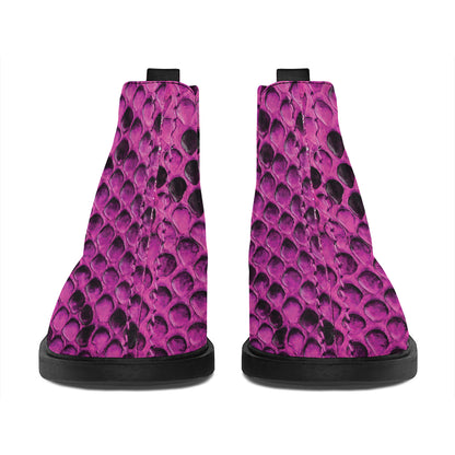 Magenta Pink And Black Snakeskin Print Flat Ankle Boots