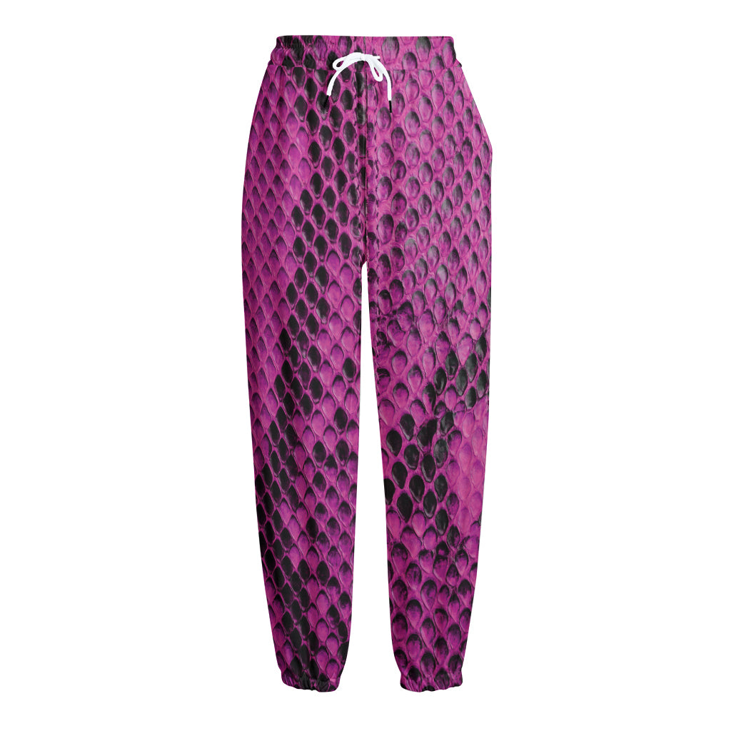 Magenta Pink And Black Snakeskin Print Fleece Lined Knit Pants