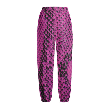 Magenta Pink And Black Snakeskin Print Fleece Lined Knit Pants