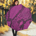 Magenta Pink And Black Snakeskin Print Foldable Umbrella