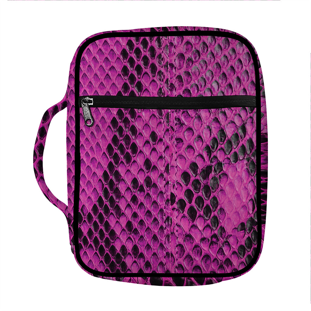Magenta Pink And Black Snakeskin Print Front Pocket Bible Bag