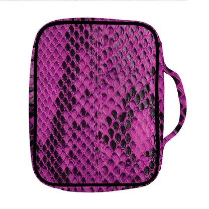 Magenta Pink And Black Snakeskin Print Front Pocket Bible Bag