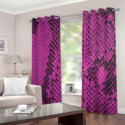 Magenta Pink And Black Snakeskin Print Grommet Curtains