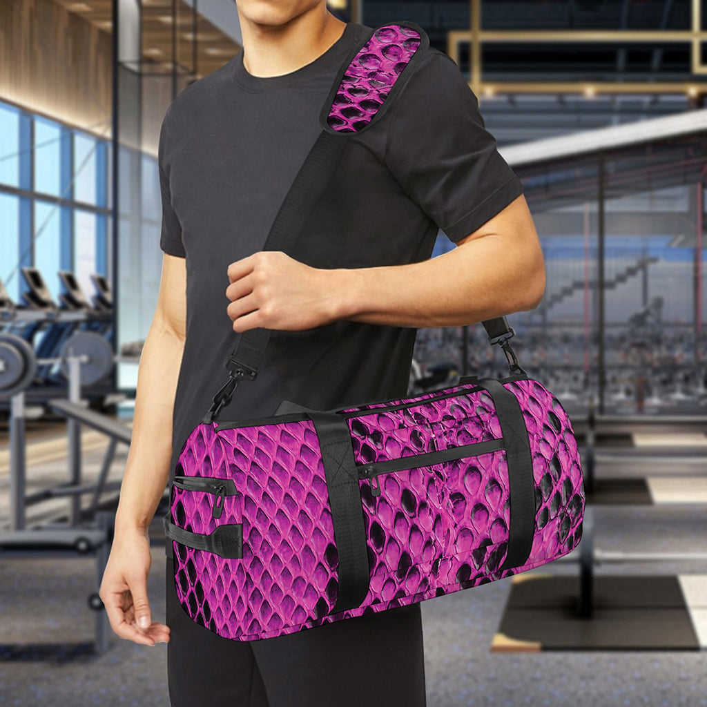 Magenta Pink And Black Snakeskin Print Gym Bag