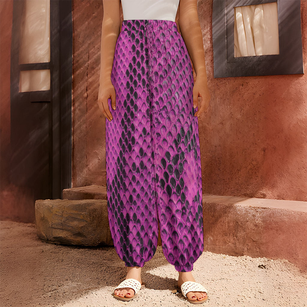 Magenta Pink And Black Snakeskin Print Harem Pants