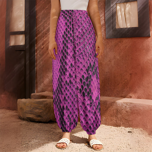 Magenta Pink And Black Snakeskin Print Harem Pants