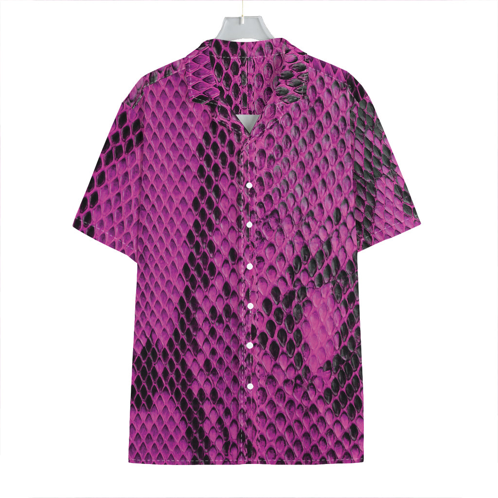 Magenta Pink And Black Snakeskin Print Hawaiian Shirt