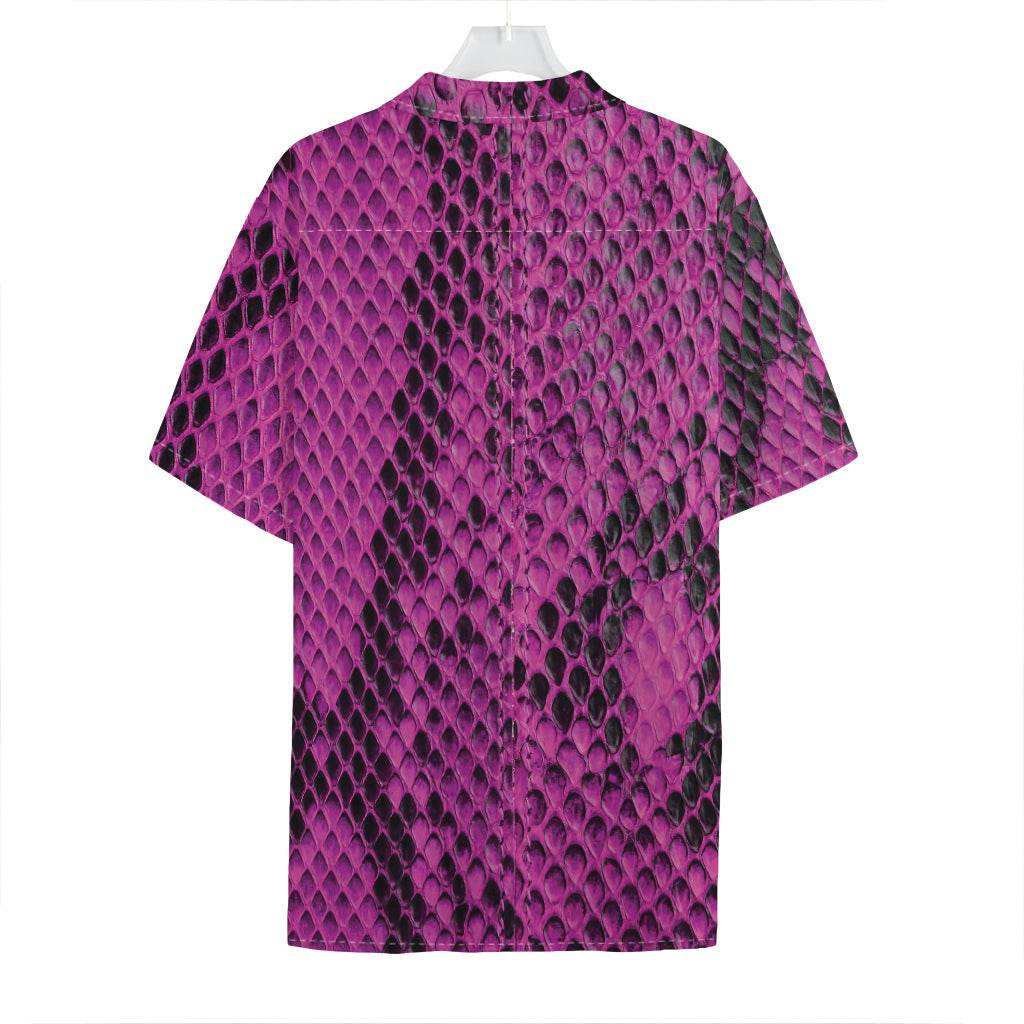 Magenta Pink And Black Snakeskin Print Hawaiian Shirt