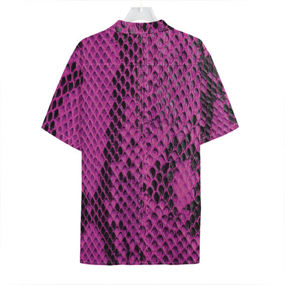 Magenta Pink And Black Snakeskin Print Hawaiian Shirt