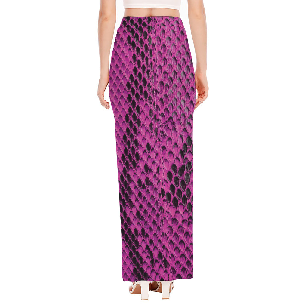 Magenta Pink And Black Snakeskin Print High Slit Maxi Skirt