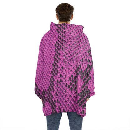 Magenta Pink And Black Snakeskin Print Hoodie Blanket
