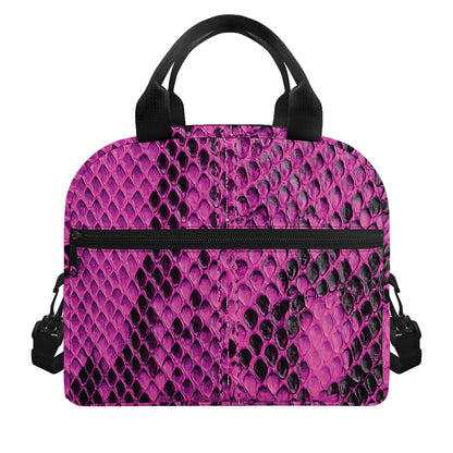 Magenta Pink And Black Snakeskin Print Insulated Lunch Bag