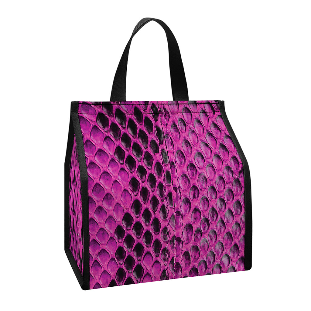 Magenta Pink And Black Snakeskin Print Insulated Lunch Tote