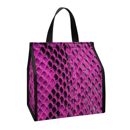 Magenta Pink And Black Snakeskin Print Insulated Lunch Tote