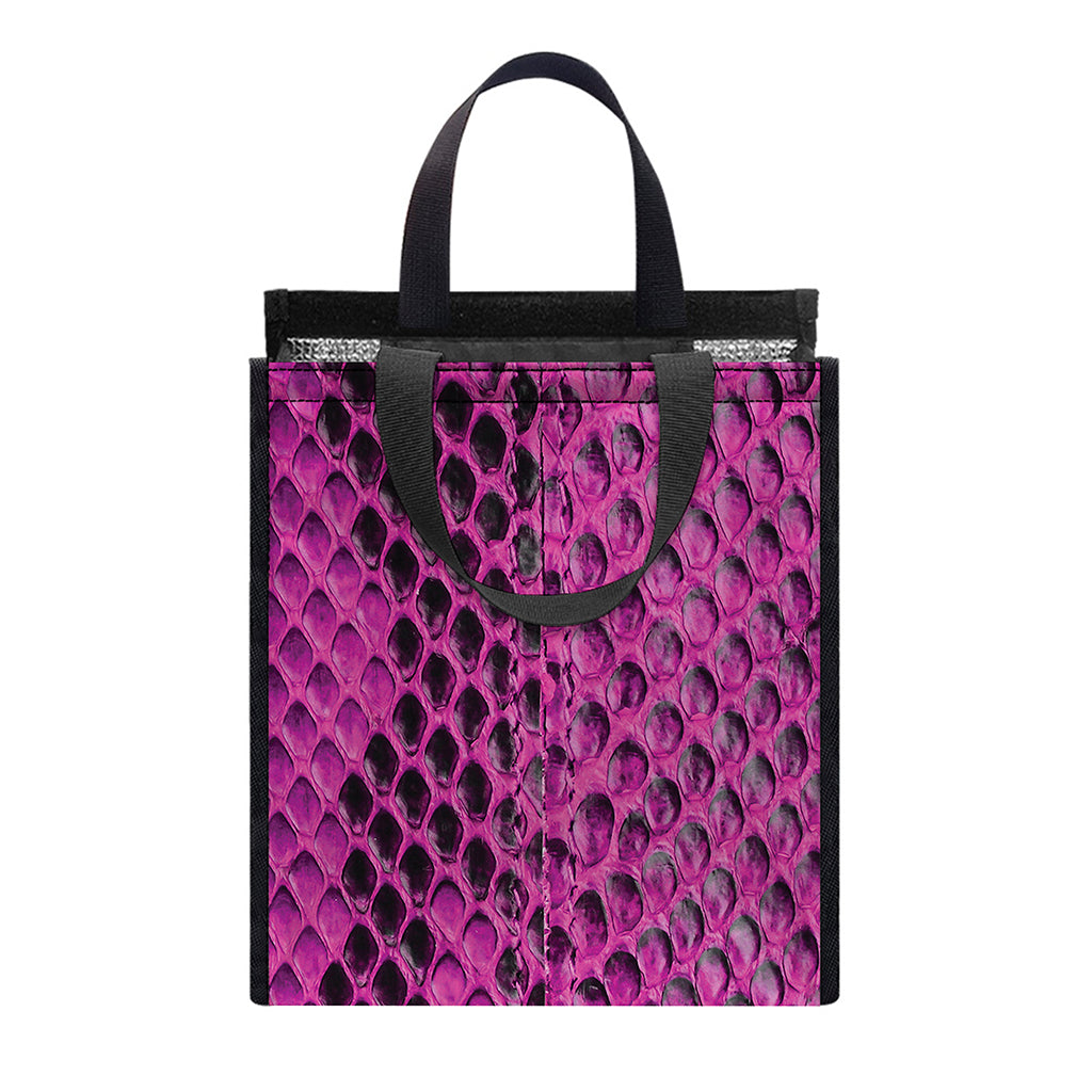 Magenta Pink And Black Snakeskin Print Insulated Lunch Tote