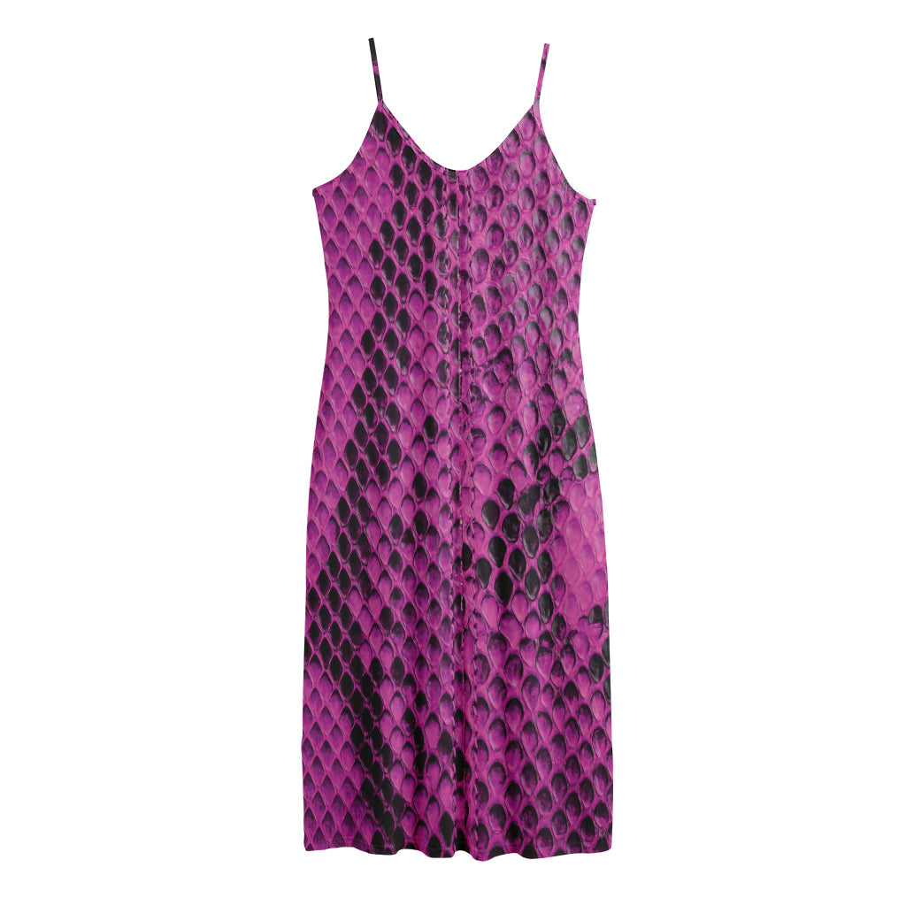 Magenta Pink And Black Snakeskin Print Jersey Midi Cami Dress