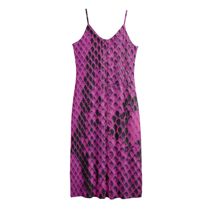 Magenta Pink And Black Snakeskin Print Jersey Midi Cami Dress