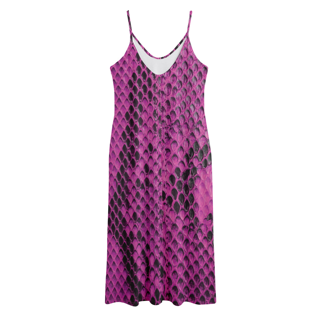 Magenta Pink And Black Snakeskin Print Jersey Midi Cami Dress