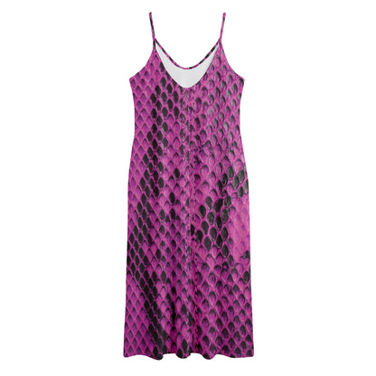 Magenta Pink And Black Snakeskin Print Jersey Midi Cami Dress