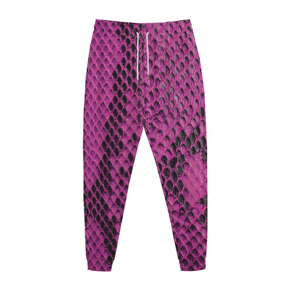 Magenta Pink And Black Snakeskin Print Jogger Pants