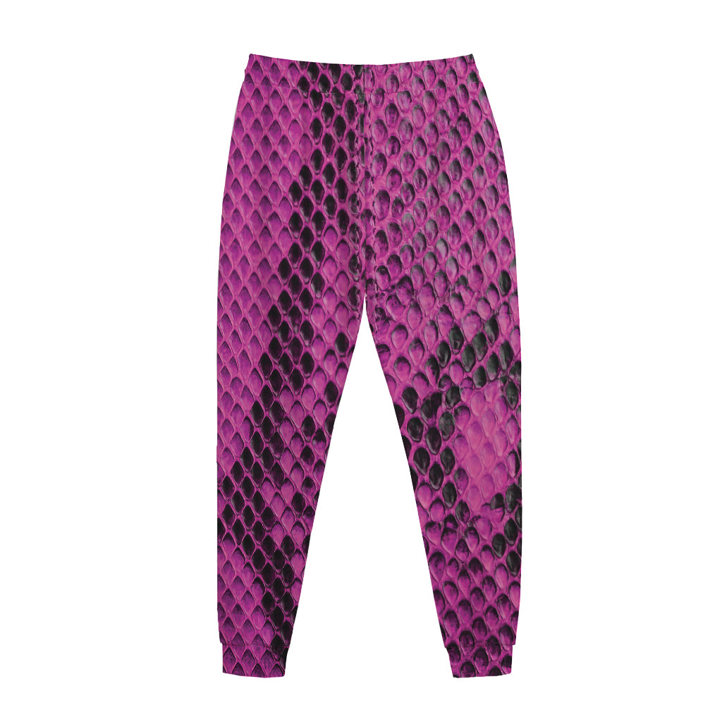 Magenta Pink And Black Snakeskin Print Jogger Pants