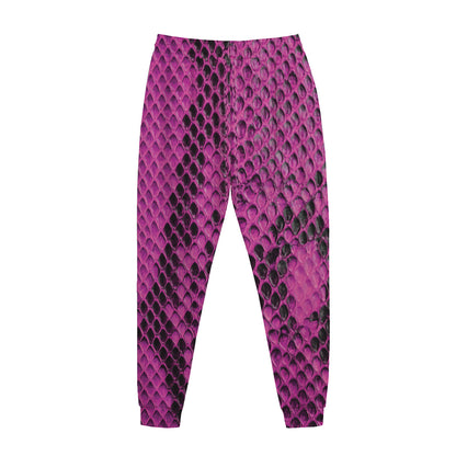 Magenta Pink And Black Snakeskin Print Jogger Pants
