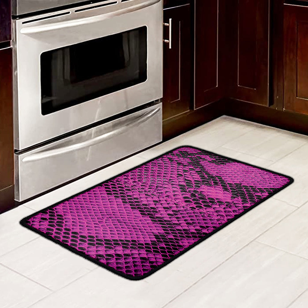 Magenta Pink And Black Snakeskin Print Kitchen Mat