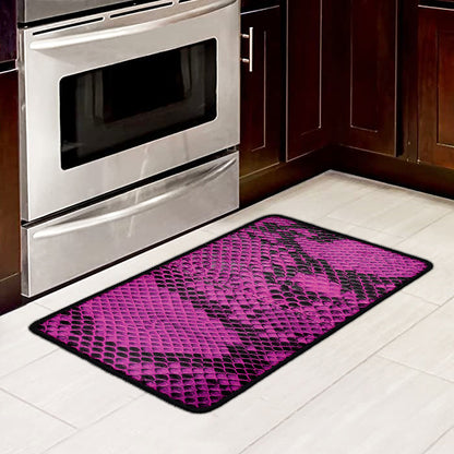 Magenta Pink And Black Snakeskin Print Kitchen Mat
