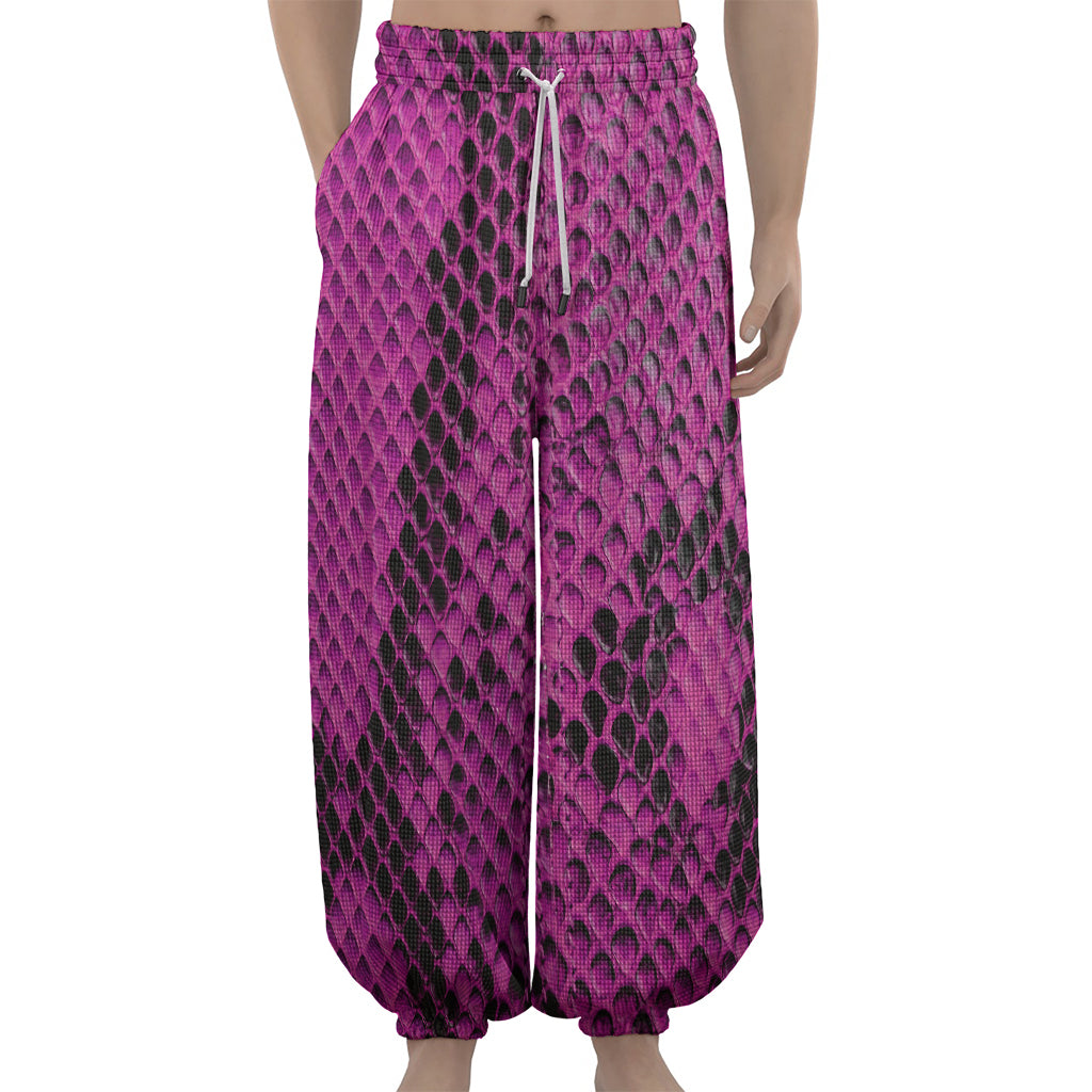 Magenta Pink And Black Snakeskin Print Lantern Pants